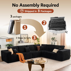 OVIOS L-Shaped Cloud Sectional Sofa with Chaise - Plush Corduroy, Memory Foam & No Assembly